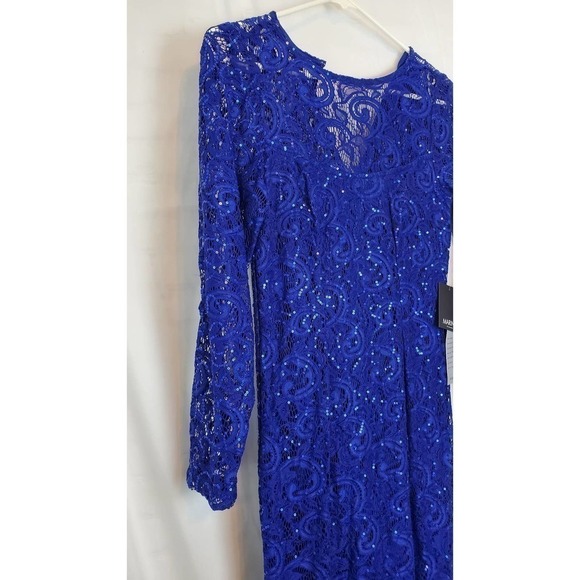Marina Long Sleeve Column Gown in Cobalt Blue Size XS Sequins - Picture 3 of 9